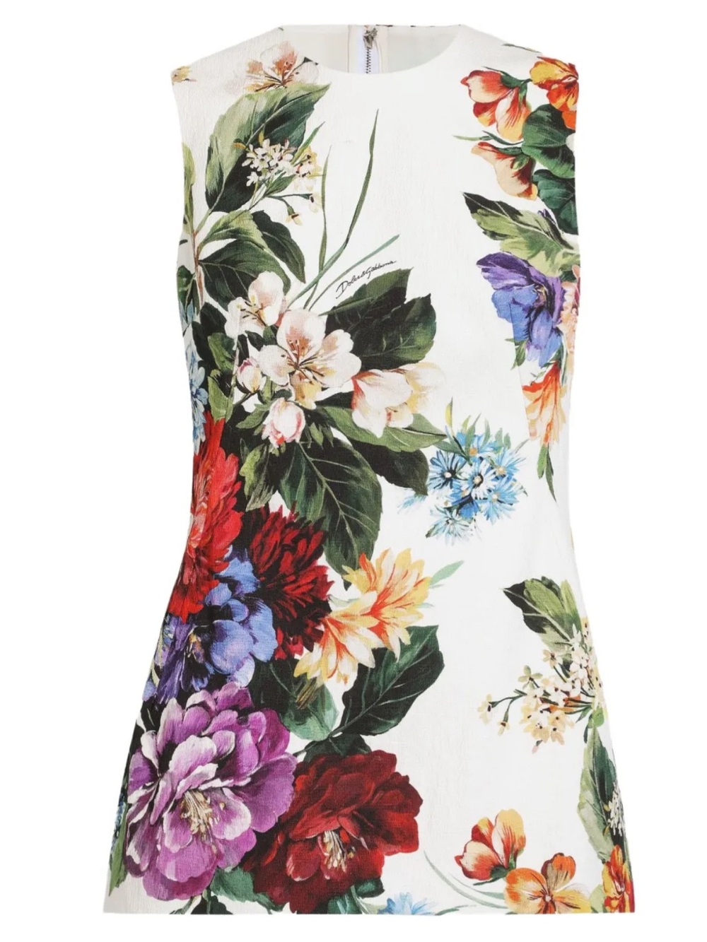 Dolce & Gabbana White Dress with Bold Yellow, Purple and Green Floral Print